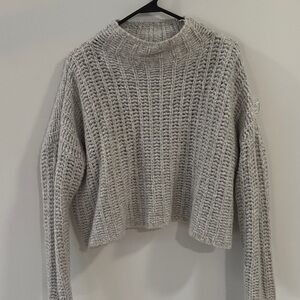 aerie Cropped Chunky Knit Turtleneck Sweater - Light Gray